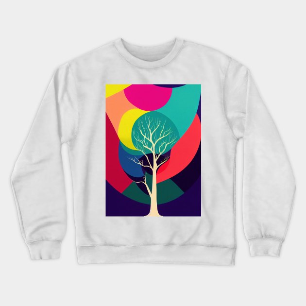 Vibrant Colored Whimsical Minimalist Lonely Tree - Abstract Minimalist Bright Colorful Nature Poster Art of a Leafless Branches Crewneck Sweatshirt by JensenArtCo